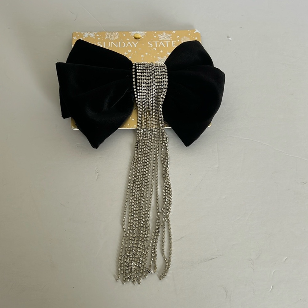 Black Hair Bow with Silver Accents